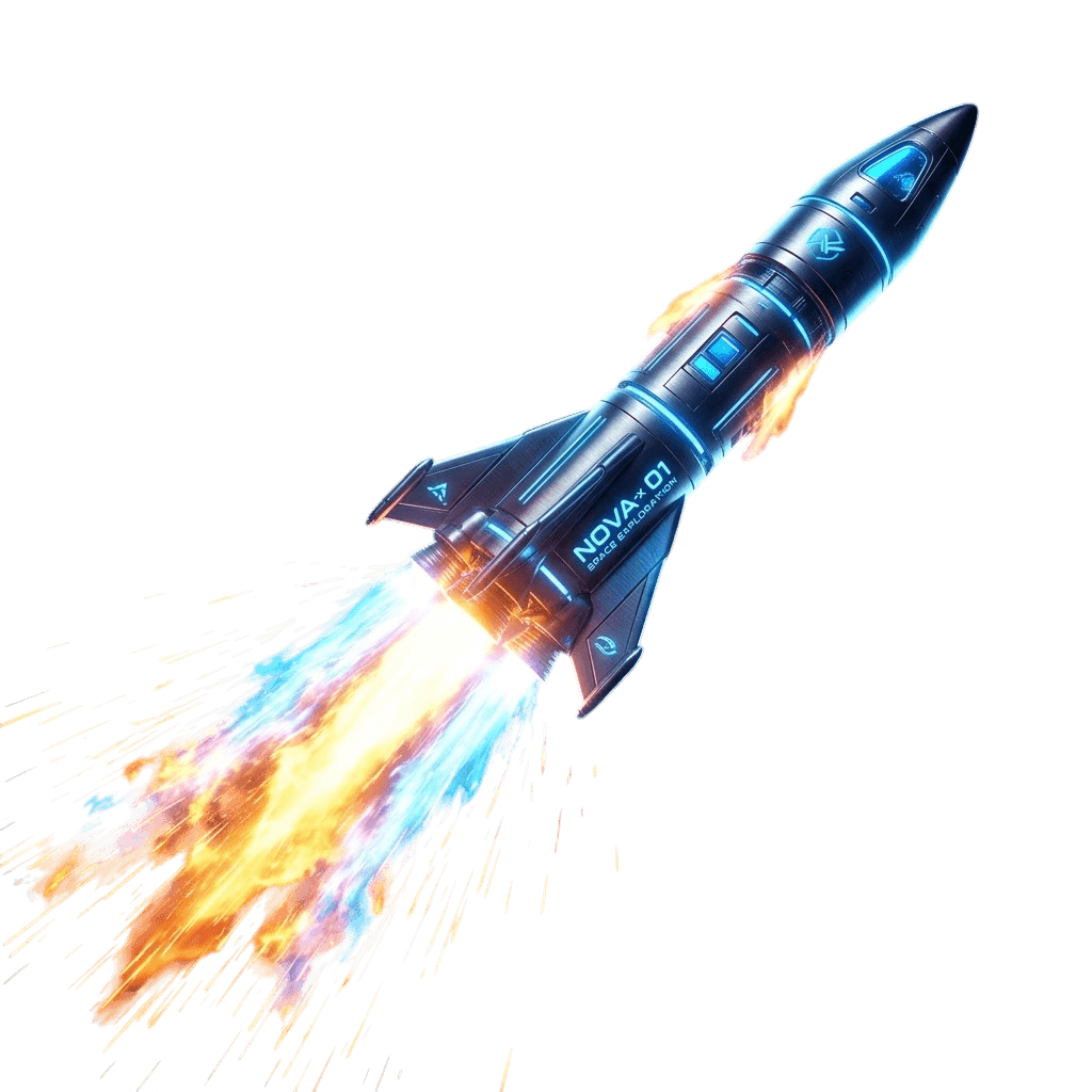 Premium 3D Glowing Space Rocket taking off to indicate high earnings trajectory